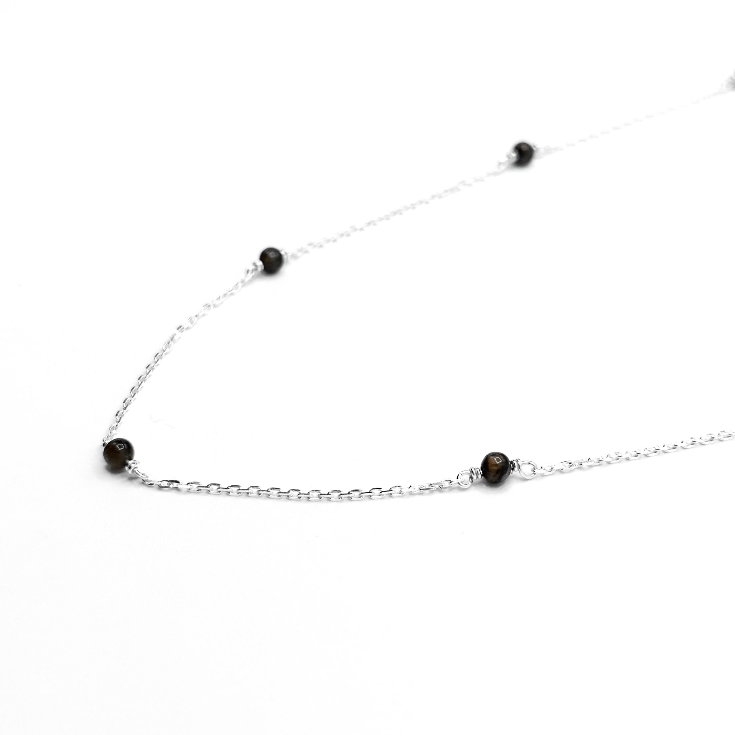 Collier Oeil de Tigre en Argent 925 - Long 55cm