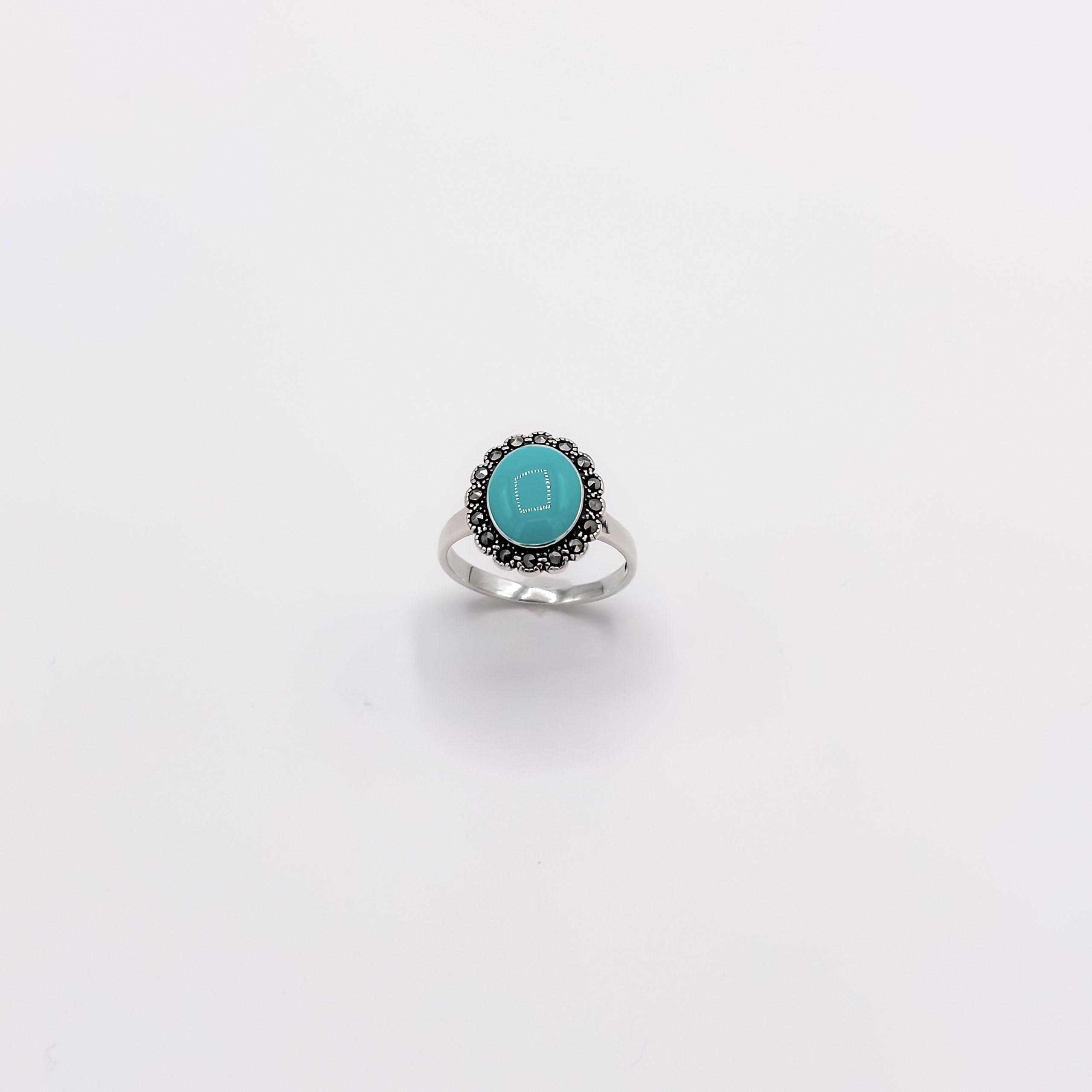 Bague Vibration de Turquoise Reconstituée en Argent 925